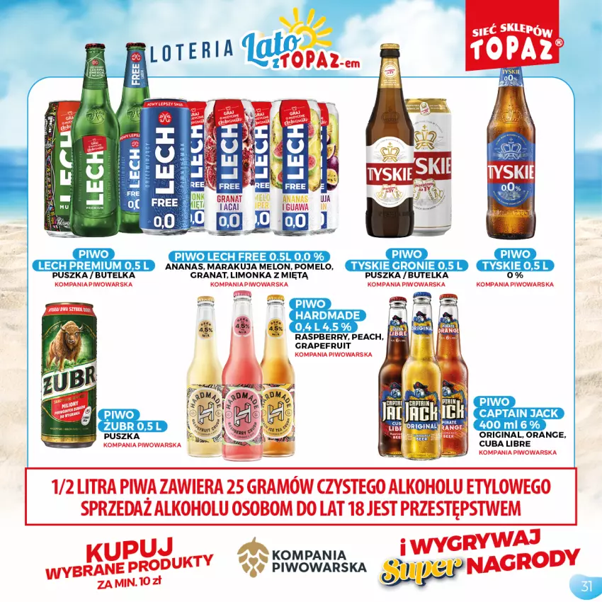 Gazetka promocyjna Topaz - Gazetka - ważna 05.07 do 05.09.2021 - strona 31 - produkty: Captain Jack, Gin, Gra, Granat, Lech Premium, Limonka, Melon, Piwo, Pomelo, Tyskie