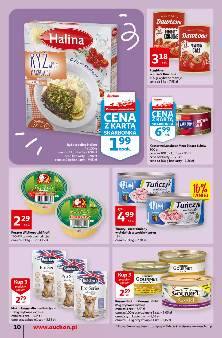 Gazetka promocyjna Auchan - Gazetka Koszyk Oszczędności Auchan Supermarkety - ważna 06.10 do 12.10.2022 - strona 10 - produkty: Butcher's, Dawtona, Gourmet Gold, Gra, Mokra karma, Olej, Pasztet, Pomidory, Ser, Tuńczyk