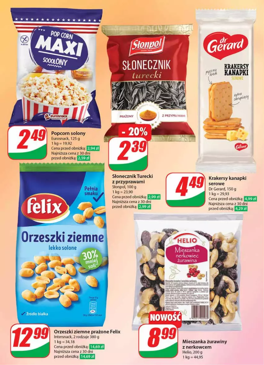 Gazetka promocyjna Dino - Gazetka 37 / 2024 - ważna 11.09 do 17.09.2024 - strona 42 - produkty: Dr Gerard, Felix, Helio, Krakersy, Orzeszki, Orzeszki ziemne, Popcorn, Ser, Słonecznik turecki, Słonpol