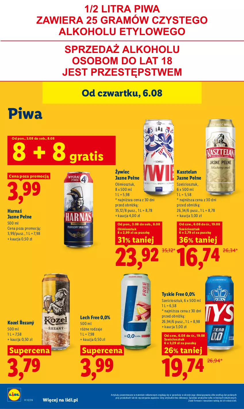 Gazetka promocyjna Lidl - Gazetka ważna od 6.08 do 8.08 - ważna 06.08 do 08.08.2026 - strona 72 - produkty: Gra, Harnaś, Kasztelan, Kozel, Piwa, Tyskie