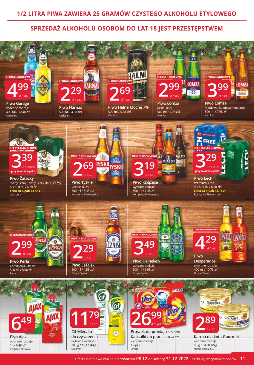 Gazetka promocyjna Market Vita - Gazetka promocyjna – Marketvita - ważna 08.12 do 31.12.2022 - strona 11 - produkty: Ajax, BIC, Carlsberg, Cif, Colgate, Desperados, Fa, Gra, Harnaś, Heineken, Kapsułki do prania, Książęce, LG, Mleczko, Palmolive, Perła, Piwa, Piwo, Por, Proszek do prania, Pur