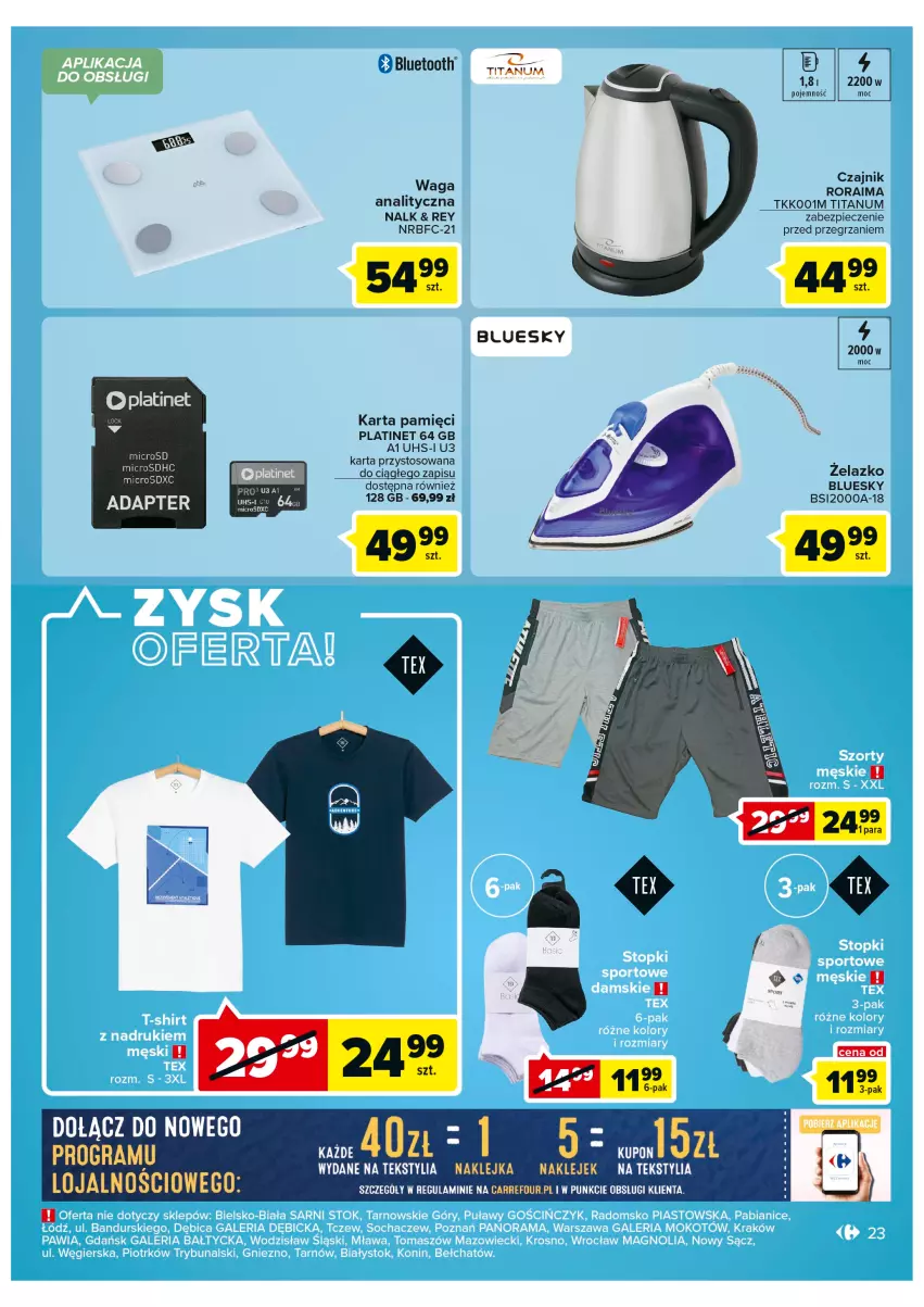 Gazetka promocyjna Carrefour - Gazetka Szalona 5 Carrefour Tarnów - ważna 16.08 do 28.08.2022 - strona 23 - produkty: Czajnik, Karta pamięci, Klej, Piec, PLATINET, Waga