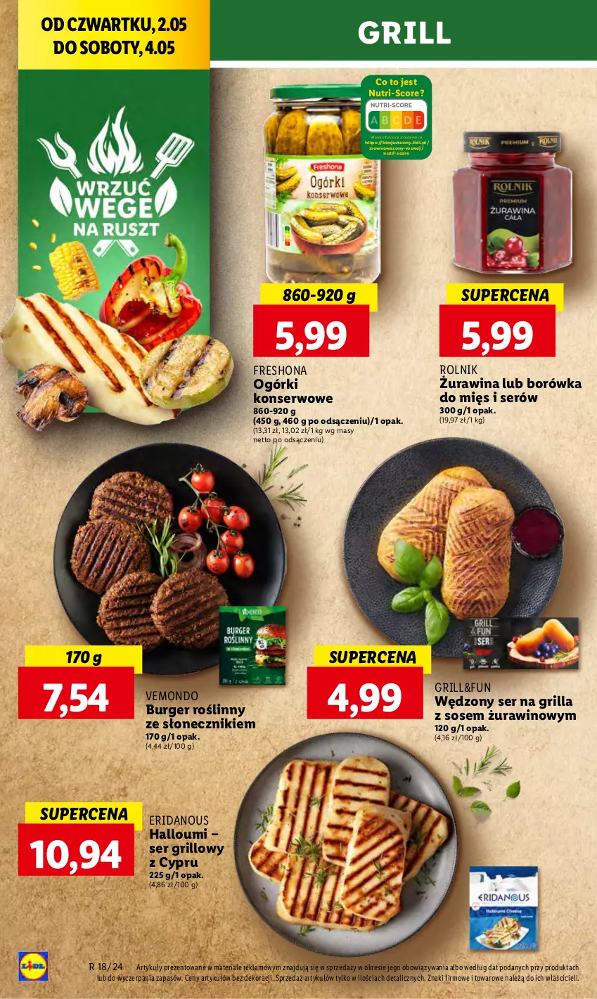 Gazetka promocyjna Lidl - GAZETKA - ważna 02.05 do 04.05.2024 - strona 24 - produkty: Borówka, Burger, Grill, Ogórki konserwowe, Rolnik, Ser, Sos, Wazon, Wino