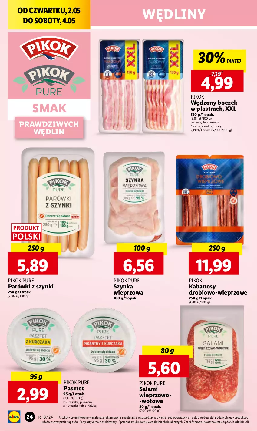 Gazetka promocyjna Lidl - GAZETKA - ważna 02.05 do 04.05.2024 - strona 36 - produkty: Boczek, Kabanos, Kurczak, Parówki, Parówki z szynki, Pasztet, PIKOK, Pur, Salami, Szynka, Szynka wieprzowa