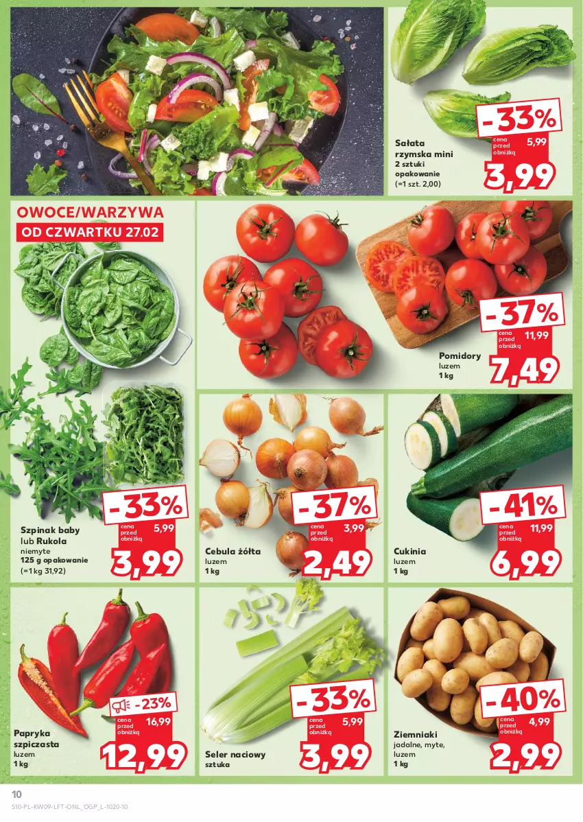 Gazetka promocyjna Kaufland - Gazetka tygodnia - ważna 27.02 do 05.03.2025 - strona 10 - produkty: Cebula, Owoce, Papryka, Pomidory, Rukola, Sałat, Seler naciowy, Szpic, Szpinak, Warzywa, Ziemniaki