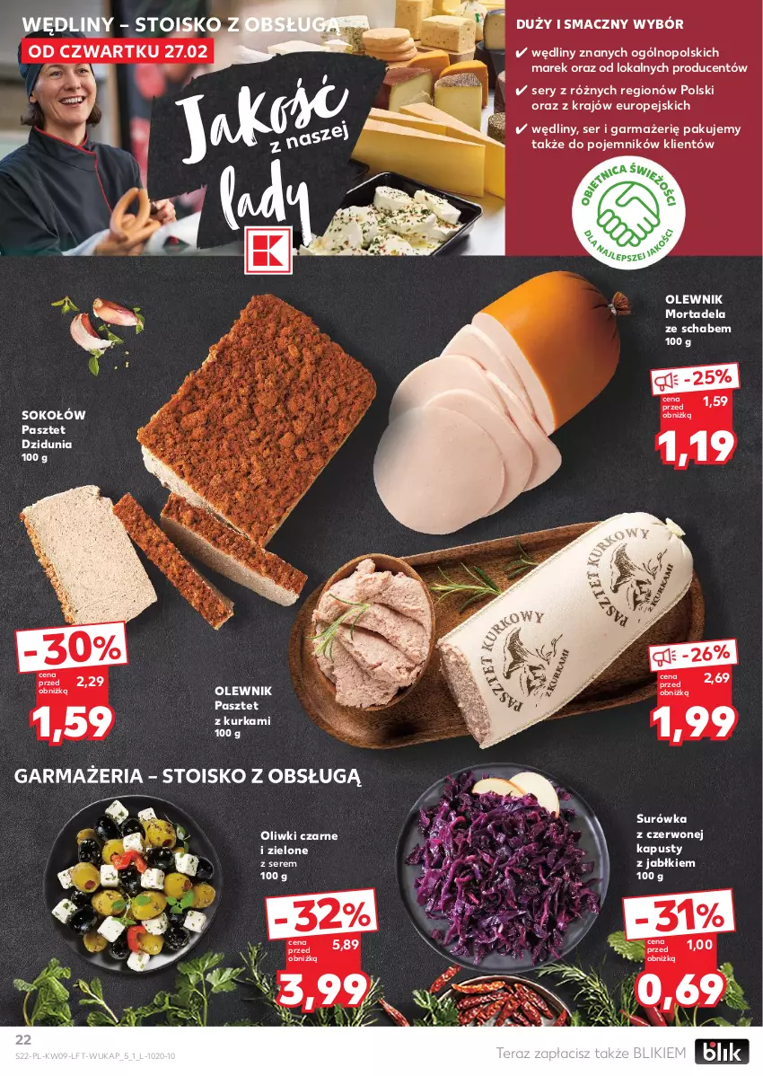 Gazetka promocyjna Kaufland - Gazetka tygodnia - ważna 27.02 do 05.03.2025 - strona 22 - produkty: Olewnik, Oliwki, Oliwki czarne, Pasztet, Pojemnik, Ser, Sok, Sokołów, Surówka, Tera