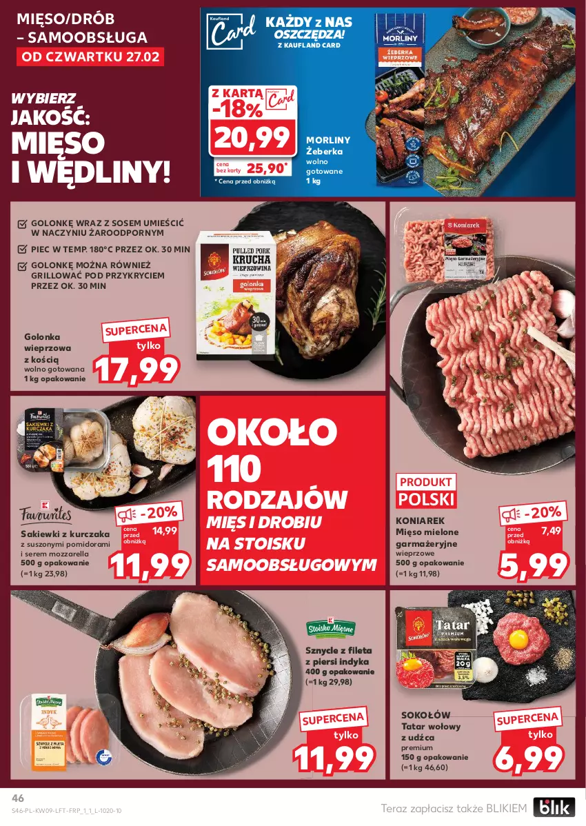 Gazetka promocyjna Kaufland - Gazetka tygodnia - ważna 27.02 do 05.03.2025 - strona 46 - produkty: Drób, Golonka wieprzowa, Grill, Kurczak, Mięso, Mięso mielone, Morliny, Mozzarella, Piec, Por, Ser, Sok, Sokołów, Sos, Tatar wołowy, Tera