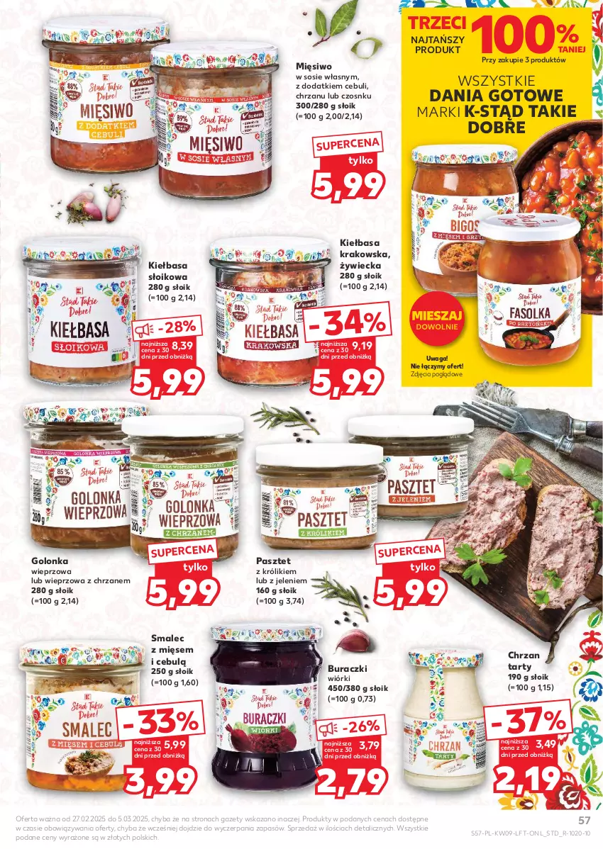 Gazetka promocyjna Kaufland - Gazetka tygodnia - ważna 27.02 do 05.03.2025 - strona 57 - produkty: Buraczki, Chrzan, Dania gotowe, Golonka wieprzowa, Kiełbasa, Kiełbasa krakowska, Królik, Pasztet, Smalec, Sos, Waga