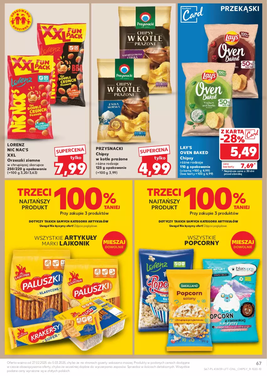 Gazetka promocyjna Kaufland - Gazetka tygodnia - ważna 27.02 do 05.03.2025 - strona 67 - produkty: Chipsy, Lajkonik, Lay’s, Lorenz, Orzeszki, Orzeszki ziemne, Popcorn, Przysnacki, Waga