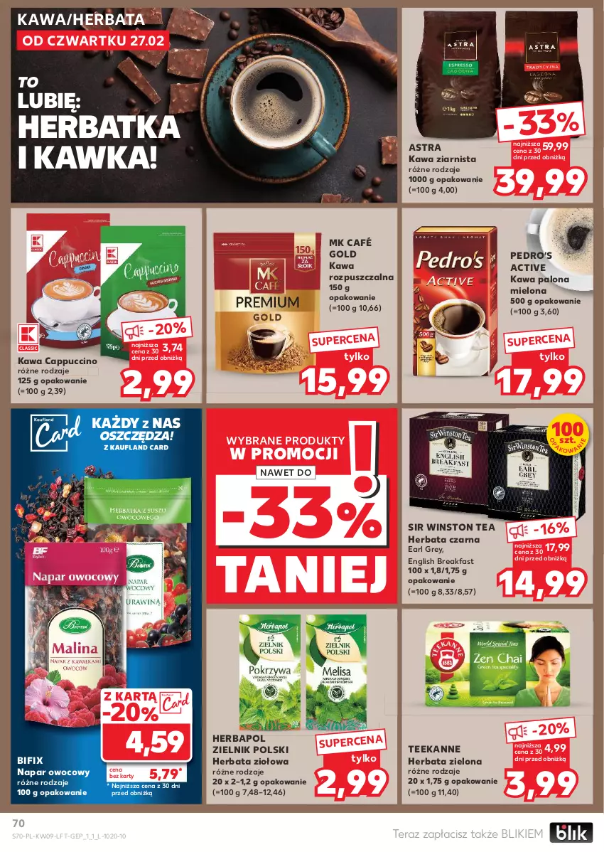 Gazetka promocyjna Kaufland - Gazetka tygodnia - ważna 27.02 do 05.03.2025 - strona 70 - produkty: Cappuccino, Earl Grey, Fa, Herbapol, Herbata, Herbata czarna, Kawa, Kawa rozpuszczalna, Kawa ziarnista, Teekanne, Tera, Winston