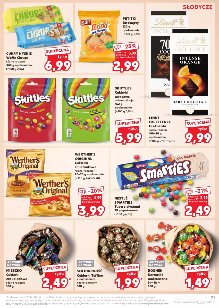 Gazetka promocyjna Kaufland - Gazetka tygodnia - ważna 27.02 do 05.03.2025 - strona 71 - produkty: Biszkopty, Cukier, Cukierki, Cukierki czekoladowe, Czekolada, Dres, Gin, Lindt, Nestlé, Toffino, Wafle