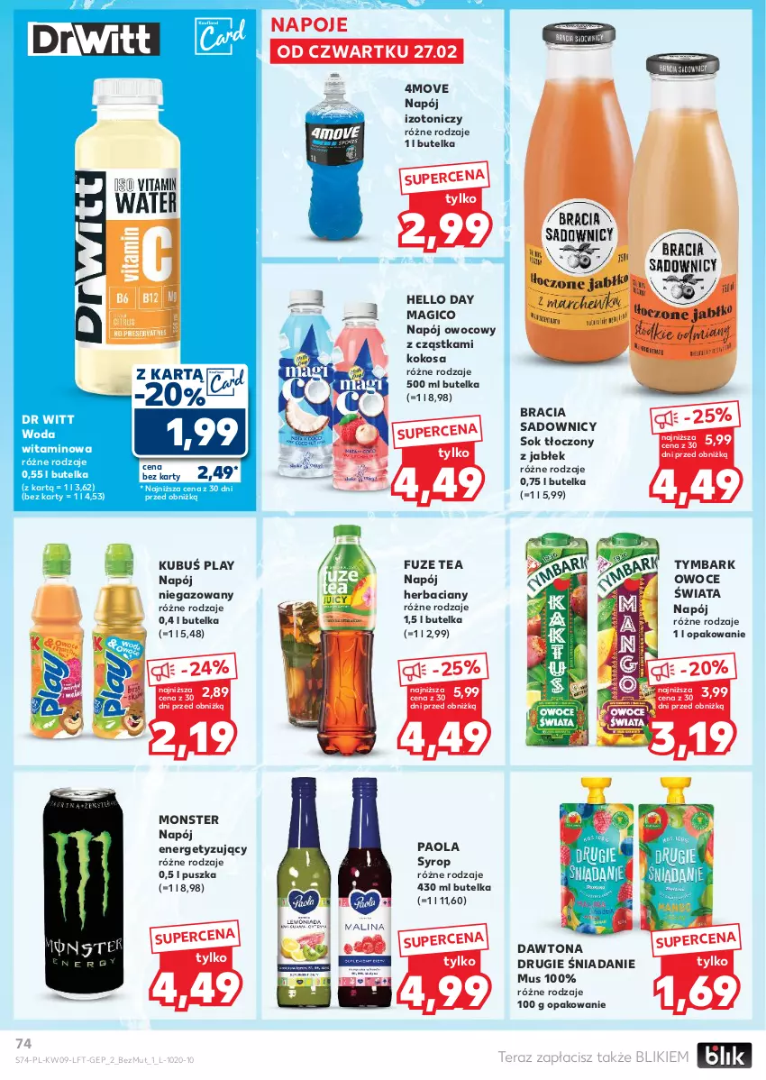 Gazetka promocyjna Kaufland - Gazetka tygodnia - ważna 27.02 do 05.03.2025 - strona 74 - produkty: Dawtona, Kokos, Kubuś, Mus, Napój, Napój niegazowany, Napoje, Owoce, Paola, Sok, Syrop, Tera, Tymbark, Woda