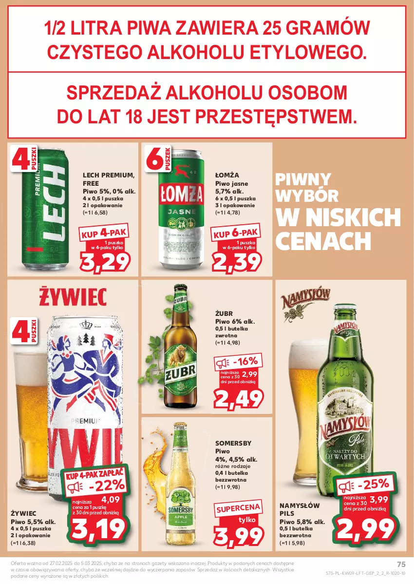 Gazetka promocyjna Kaufland - Gazetka tygodnia - ważna 27.02 do 05.03.2025 - strona 75 - produkty: Gra, Lech Premium, Namysłów, Piwa, Piwo, Piwo jasne, Somersby