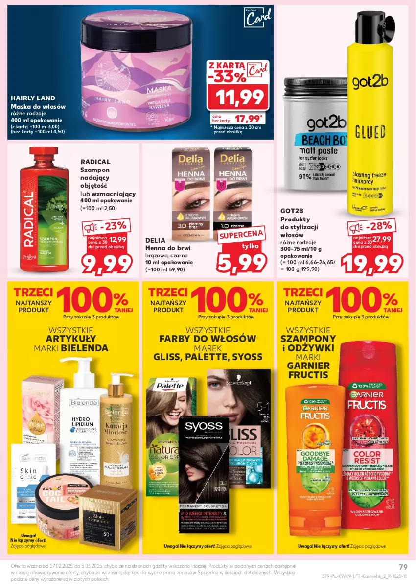 Gazetka promocyjna Kaufland - Gazetka tygodnia - ważna 27.02 do 05.03.2025 - strona 79 - produkty: Bielenda, Fa, Fructis, Garnier, Got2b, Maska, Maska do włosów, Palette, Syoss, Szampon, Waga