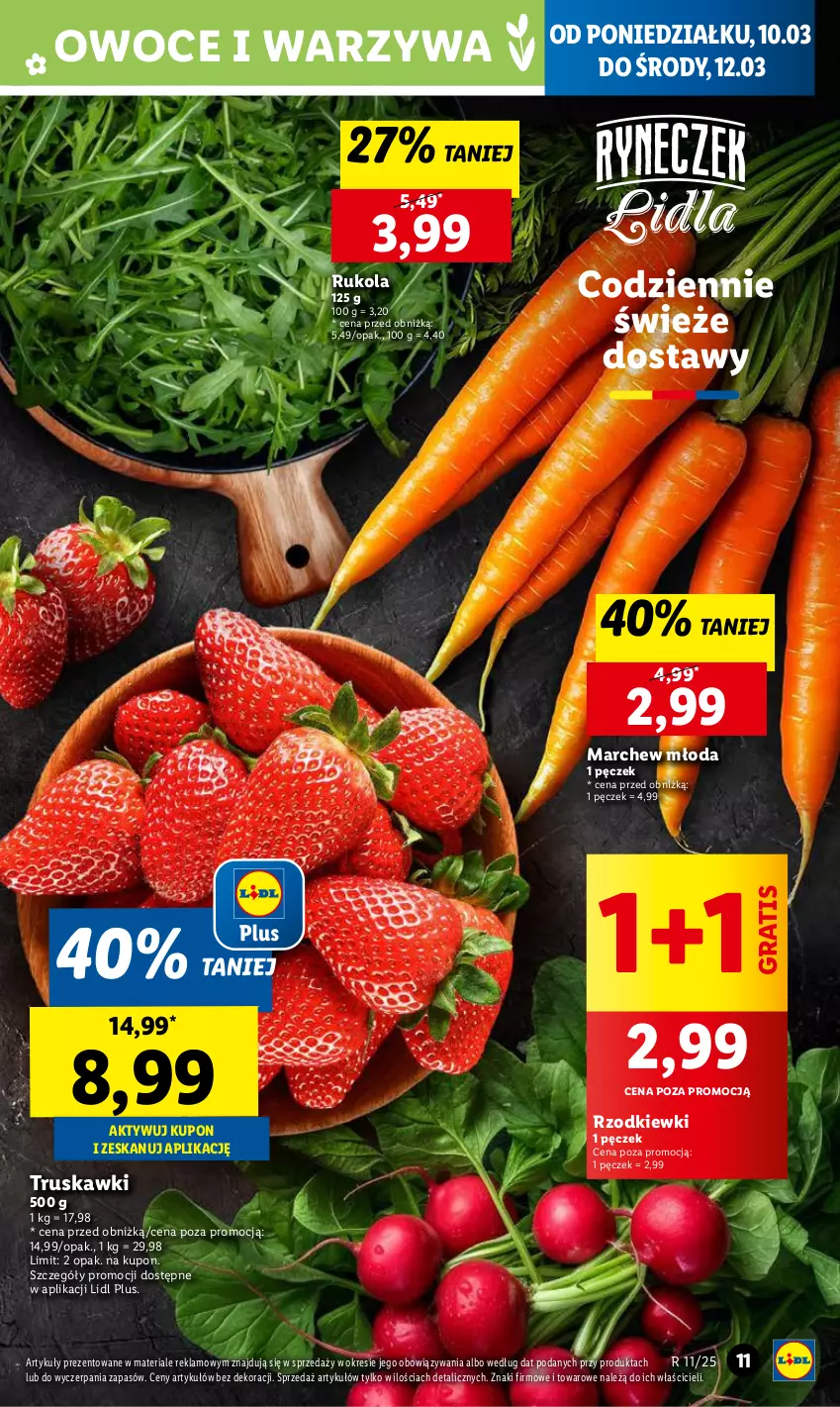 Gazetka promocyjna Lidl - GAZETKA - ważna 10.03 do 12.03.2025 - strona 11 - produkty: Gra, Owoce, Rukola, Truskawki, Warzywa