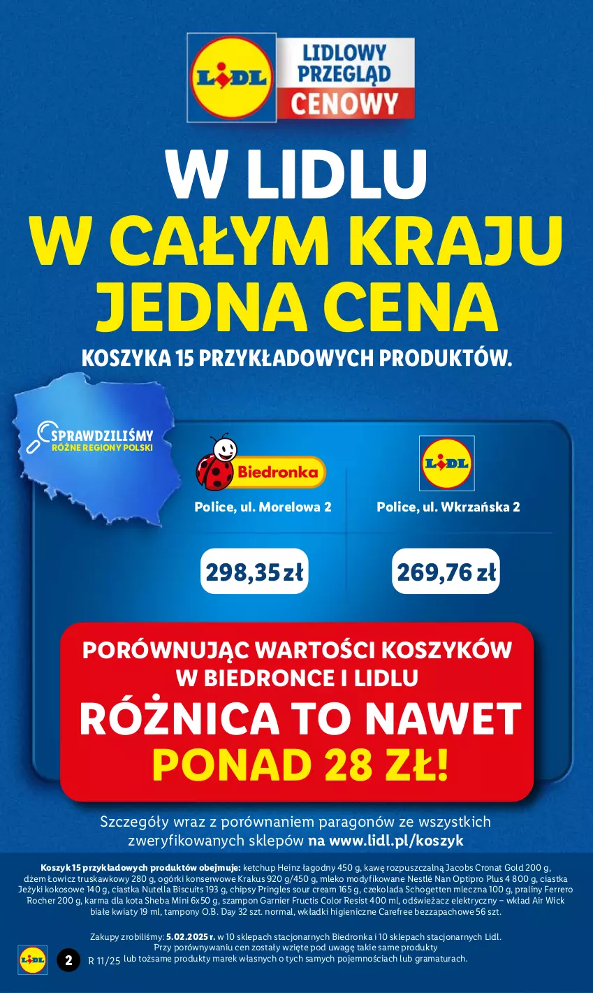 Gazetka promocyjna Lidl - GAZETKA - ważna 10.03 do 12.03.2025 - strona 2 - produkty: Air Wick, Carefree, Chipsy, Ciastka, Czekolada, Dżem, Ferrero, Ferrero Rocher, Fructis, Garnier, Gra, Heinz, Jacobs, Jeżyki, Ketchup, Kokos, Kosz, Krakus, Mleko, Mleko modyfikowane, NAN Optipro, Nestlé, Nutella, O.B., Ogórki konserwowe, Por, Praliny, Pringles, Rama, Schogetten, Ser, Sheba, Szampon, Tampony, Wkładki