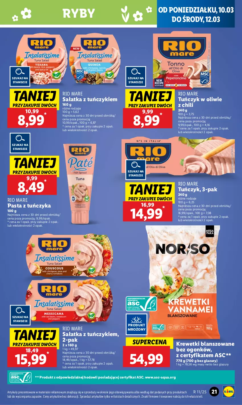 Gazetka promocyjna Lidl - GAZETKA - ważna 10.03 do 12.03.2025 - strona 23 - produkty: Krewetki, Lazur, Rio Mare, Sałat, Sałatka, Tuńczyk