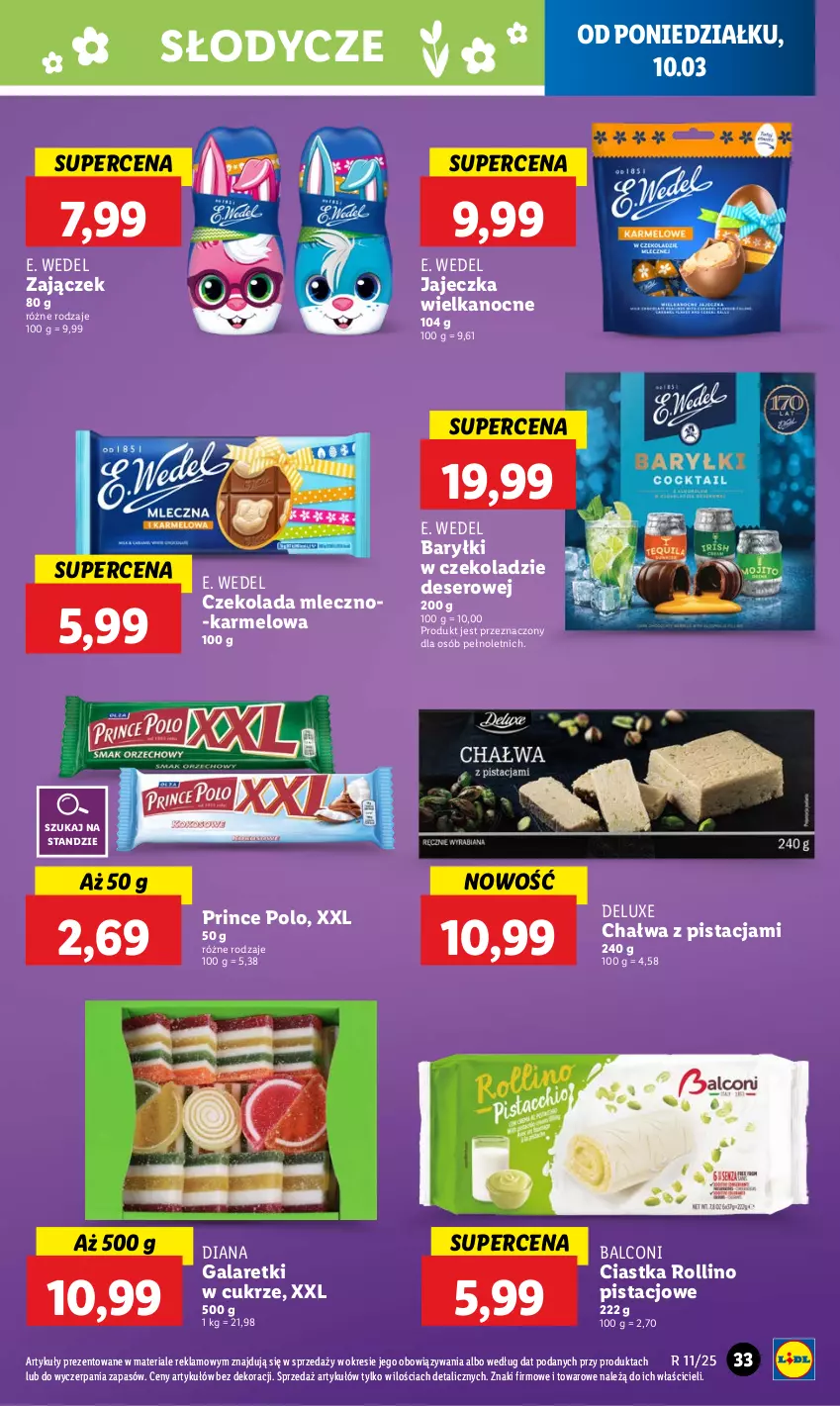 Gazetka promocyjna Lidl - GAZETKA - ważna 10.03 do 12.03.2025 - strona 35 - produkty: Alcon, Baryłki, Chałwa, Ciastka, Czekolada, Deser, E. Wedel, Gala, Galaretki, Prince Polo, Ser