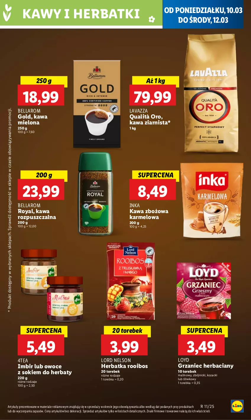 Gazetka promocyjna Lidl - GAZETKA - ważna 10.03 do 12.03.2025 - strona 45 - produkty: Bell, Bella, Imbir, Inka, Kawa, Kawa mielona, Kawa rozpuszczalna, Kawa zbożowa, Kawa ziarnista, Lavazza, Loyd, Owoce, Sok, Torebka