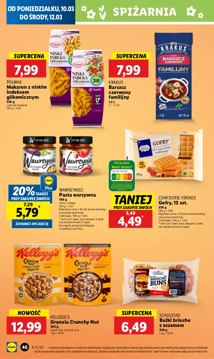 Gazetka promocyjna Lidl - GAZETKA - ważna 10.03 do 12.03.2025 - strona 50 - produkty: Fa, Gofry, Gra, Granola, Krakus, Makaron, Olma, Pasta warzywna, Rurki, Ser, Sezam