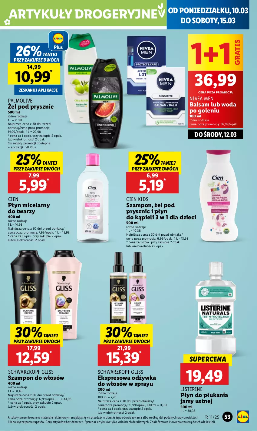 Gazetka promocyjna Lidl - GAZETKA - ważna 10.03 do 12.03.2025 - strona 59 - produkty: Dzieci, Gra, Listerine, Nivea, Nivea Men, Odżywka, Palmolive, Płyn do kąpieli, Płyn do płukania, Płyn do płukania jamy ustnej, Płyn micelarny, Schwarzkopf, Szampon, Woda, Woda po goleniu