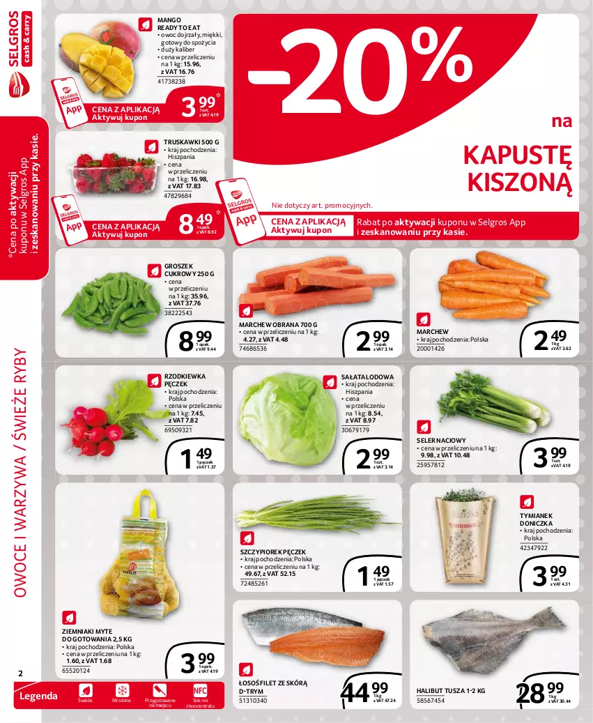 Gazetka promocyjna Selgros - Extra Oferta - ważna 01.03 do 31.03.2021 - strona 2 - produkty: Groszek, Halibut, LG, Mango, Owoce, Rzodkiewka, Sałat, Sałata lodowa, Seler naciowy, Sok, Truskawki, Tusz, Warzywa, Ziemniaki