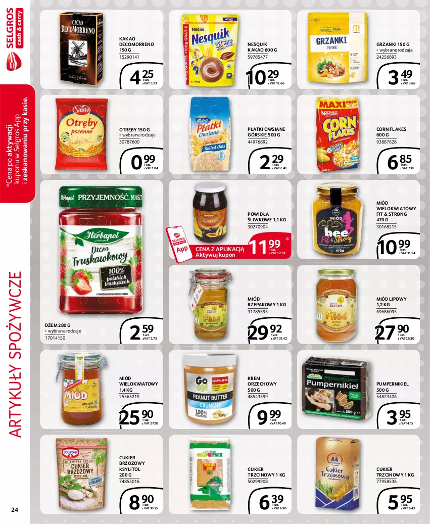 Gazetka promocyjna Selgros - Extra Oferta - ważna 01.03 do 31.03.2021 - strona 24 - produkty: Artykuły spożywcze, Corn flakes, Cukier, Cukier trzcinowy, Dżem, Kakao, Krem orzechowy, Ksylitol, LG, Miód, Nesquik, Płatki owsiane