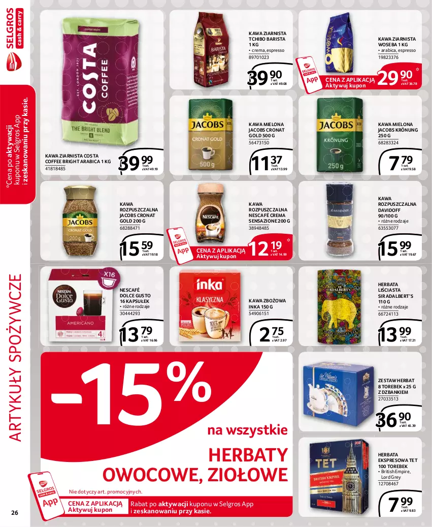 Gazetka promocyjna Selgros - Extra Oferta - ważna 01.03 do 31.03.2021 - strona 26 - produkty: Artykuły spożywcze, BIC, Brit, Davidoff, Dolce Gusto, Herbata, Inka, Jacobs, Jacobs Krönung, Kawa, Kawa mielona, Kawa rozpuszczalna, Kawa zbożowa, Kawa ziarnista, LG, Nescafé, Tchibo, Tchibo Barista, Woseba