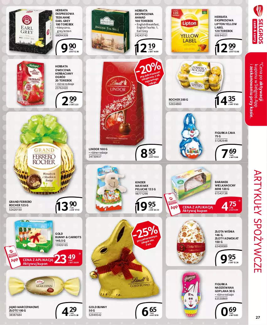 Gazetka promocyjna Selgros - Extra Oferta - ważna 01.03 do 31.03.2021 - strona 27 - produkty: Artykuły spożywcze, Earl Grey, Fa, Ferrero, Ferrero Rocher, Goplana, Gra, Herbata, Herbata owocowa, Kinder, LANA, LG, Lindor, Lipton, Ogród, Teekanne