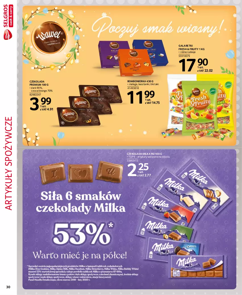 Gazetka promocyjna Selgros - Extra Oferta - ważna 01.03 do 31.03.2021 - strona 30 - produkty: Artykuły spożywcze, Czekolada, Gala, Galaretki, Milka, Top