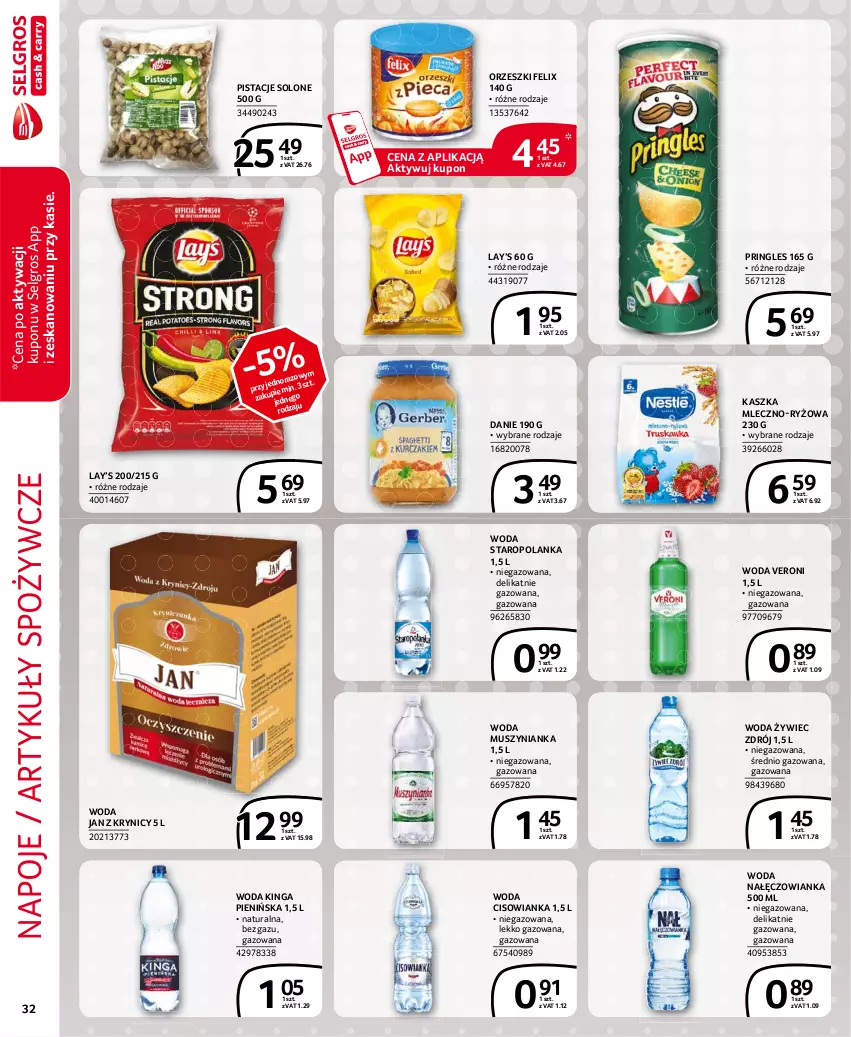 Gazetka promocyjna Selgros - Extra Oferta - ważna 01.03 do 31.03.2021 - strona 32 - produkty: Artykuły spożywcze, Cisowianka, Felix, Lay’s, LG, Mus, Muszynianka, Nałęczowianka, Napoje, Orzeszki, Pistacje, Pringles, Ryż, Staropolanka, Woda