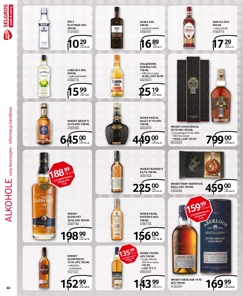 Gazetka promocyjna Selgros - Extra Oferta - ważna 01.03 do 31.03.2021 - strona 40 - produkty: Alkohole, Bols, Gra, Saska, Soplica, Szklanka, Whisky