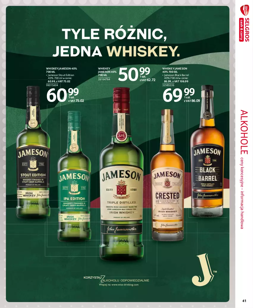 Gazetka promocyjna Selgros - Extra Oferta - ważna 01.03 do 31.03.2021 - strona 41 - produkty: Alkohole, Jameson, Lack, Whiskey