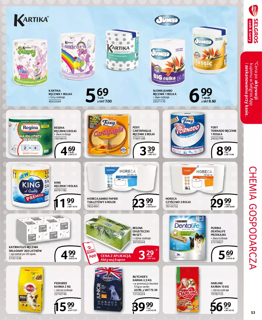 Gazetka promocyjna Selgros - Extra Oferta - ważna 01.03 do 31.03.2021 - strona 53 - produkty: Chusteczki, Foxy, Gin, LG, Papier, Papier toaletowy, Pedigree, Pur, Purina, Ręcznik, Rolki