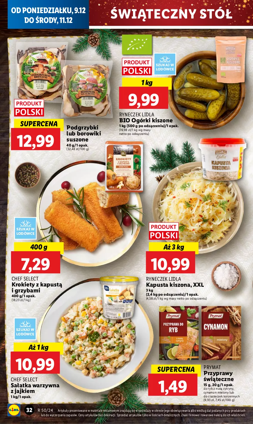 Gazetka promocyjna Lidl - GAZETKA - ważna 09.12 do 11.12.2024 - strona 36 - produkty: Borowiki, Cytryny, Kapustą, Krokiety, Podgrzybki, Prymat, Przyprawy, Sałat, Sałatka, Sałatka warzywna, Stół