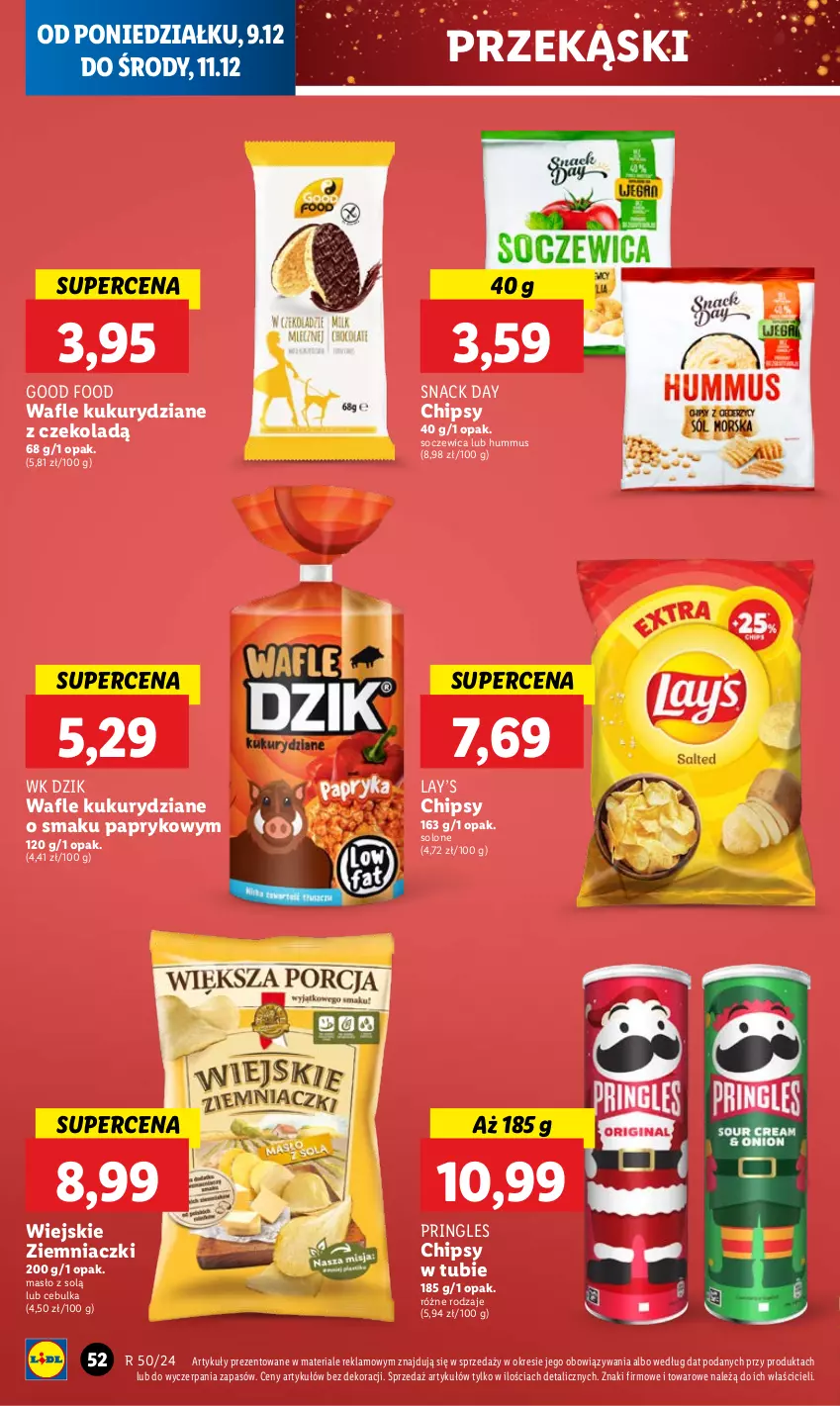 Gazetka promocyjna Lidl - GAZETKA - ważna 09.12 do 11.12.2024 - strona 56 - produkty: Chipsy, Hummus, Lay’s, Masło, Mus, Pringles, Wafle