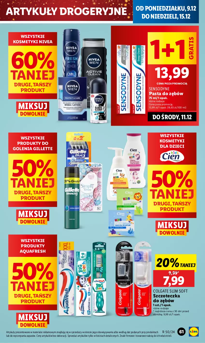 Gazetka promocyjna Lidl - GAZETKA - ważna 09.12 do 11.12.2024 - strona 67 - produkty: Aquafresh, Colgate, Dzieci, Gillette, Gra, Kosmetyki dla dzieci, LG, Nivea, Pasta do zębów, Sensodyne, Szczoteczka, Szczoteczka do zębów