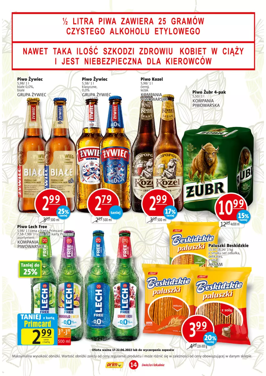 Gazetka promocyjna Prim Market - ważna 17.06 do 22.06.2022 - strona 14 - produkty: Aksam, Beskidzki, Kozel, Piwo, Ser, Sok