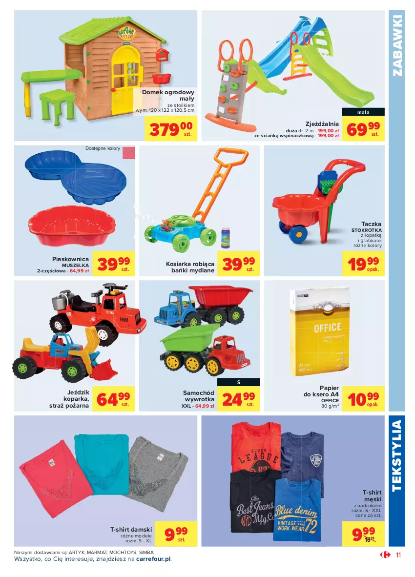 Gazetka promocyjna Carrefour - Gazetka Market - ważna 03.05 do 15.05.2021 - strona 11 - produkty: Gra, Kosiarka, Mus, Papier, Papier do ksero, Parka, Samochód, Ser, Stolik, Straż pożarna, T-shirt, Wywrotka