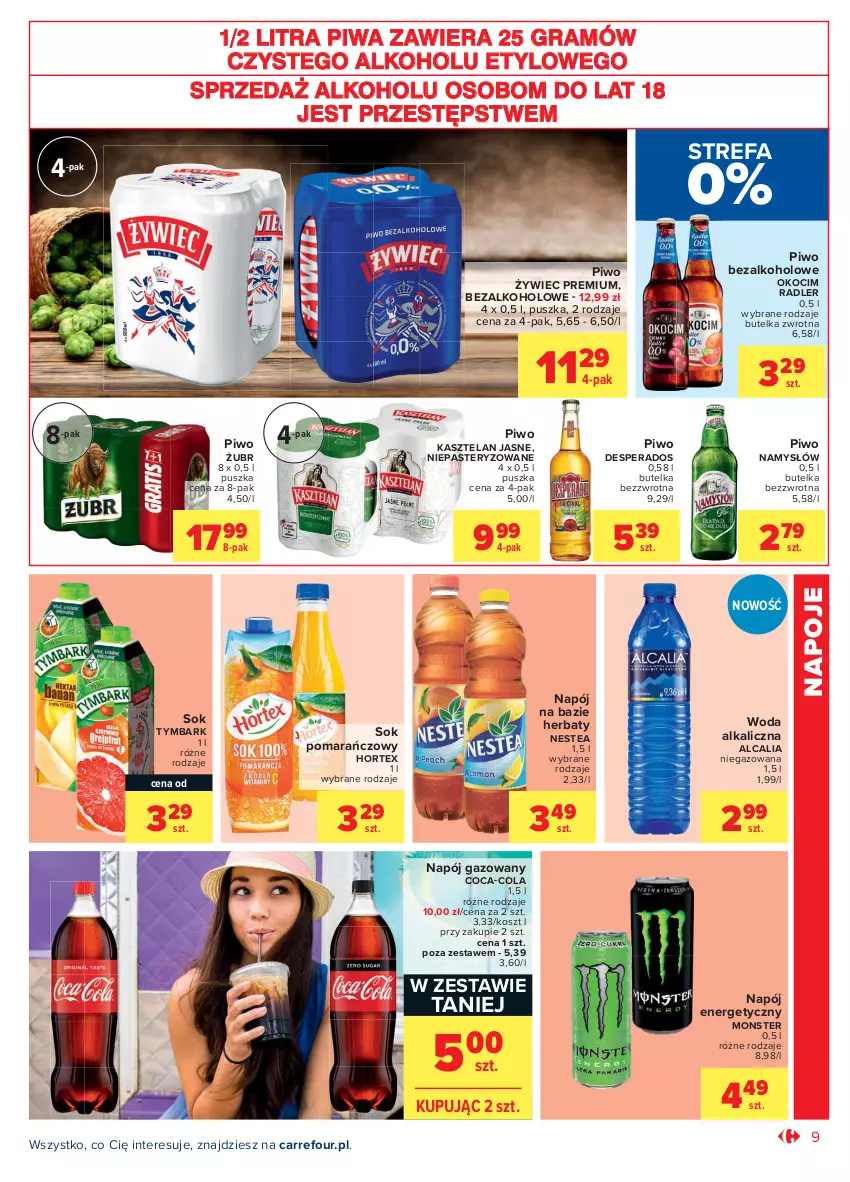 Gazetka promocyjna Carrefour - Gazetka Market - ważna 03.05 do 15.05.2021 - strona 9 - produkty: Coca-Cola, Desperados, Fa, Gra, Hortex, Kasztelan, Koc, Kosz, Namysłów, Napój, Napój energetyczny, Napój gazowany, Napoje, Nestea, Okocim, Piwa, Piwo, Radler, Sok, Sok pomarańczowy, Tymbark, Woda