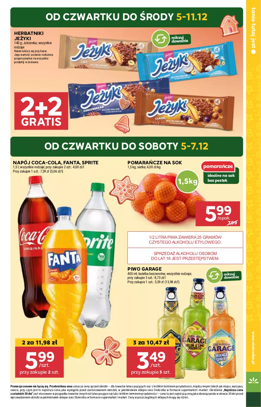 Gazetka promocyjna Stokrotka - Market Opole/Radom - ważna 05.12 do 11.12.2024 - strona 3 - produkty: Coca-Cola, Fa, Fanta, Gra, Herbatniki, Jeżyki, Mięso, Napój, Owoce, Piwa, Piwo, Pomarańcze, Por, Siatka, Sok, Sprite, Stek, Warzywa