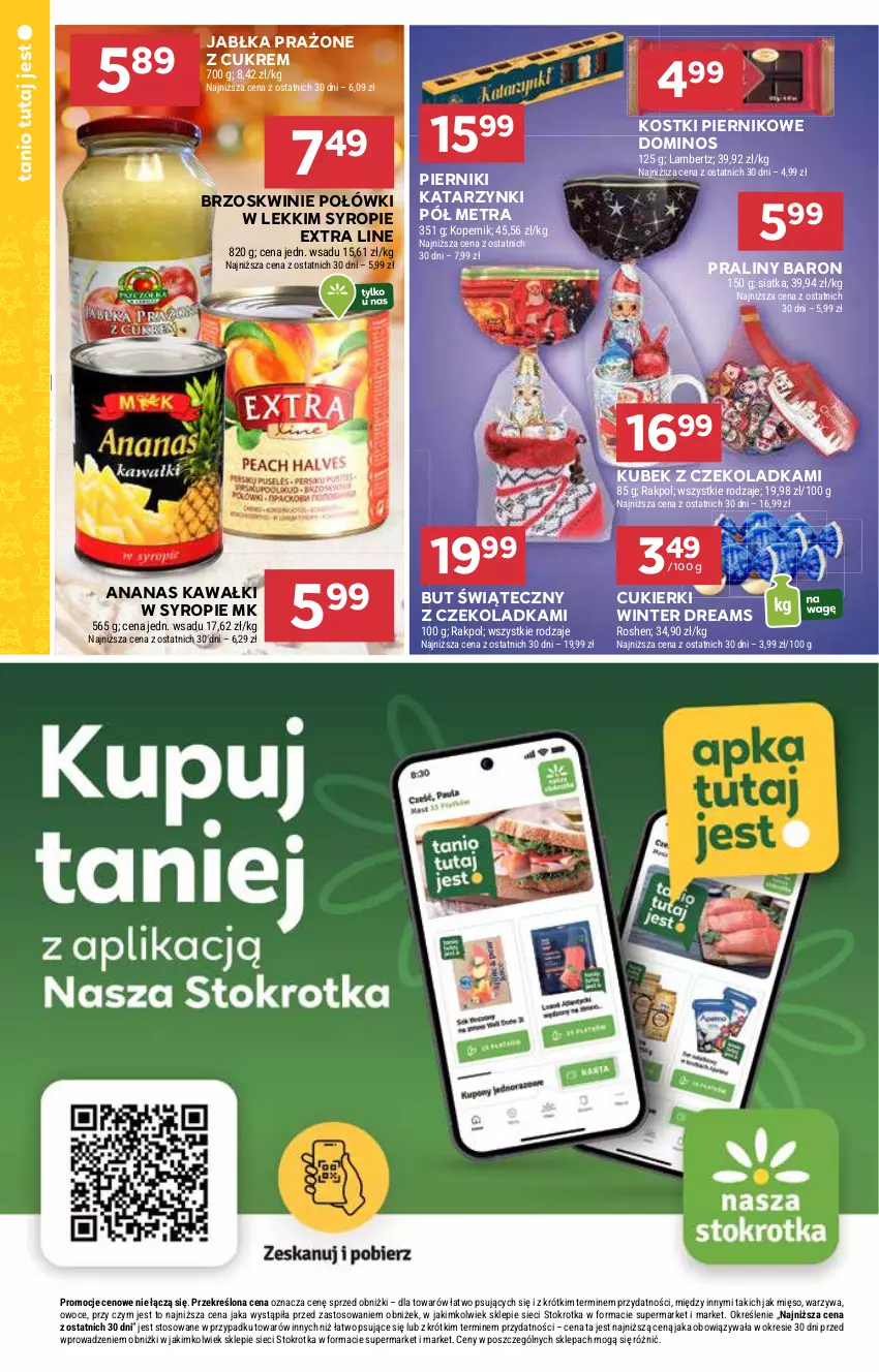 Gazetka promocyjna Stokrotka - Market Opole/Radom - ważna 05.12 do 11.12.2024 - strona 8 - produkty: Ananas, Brzoskwinie, Cukier, Cukierki, Jabłka, Jabłka prażone, Kawa, Kubek, Mięso, Owoce, Piernik, Praliny, Siatka, Syrop, Warzywa