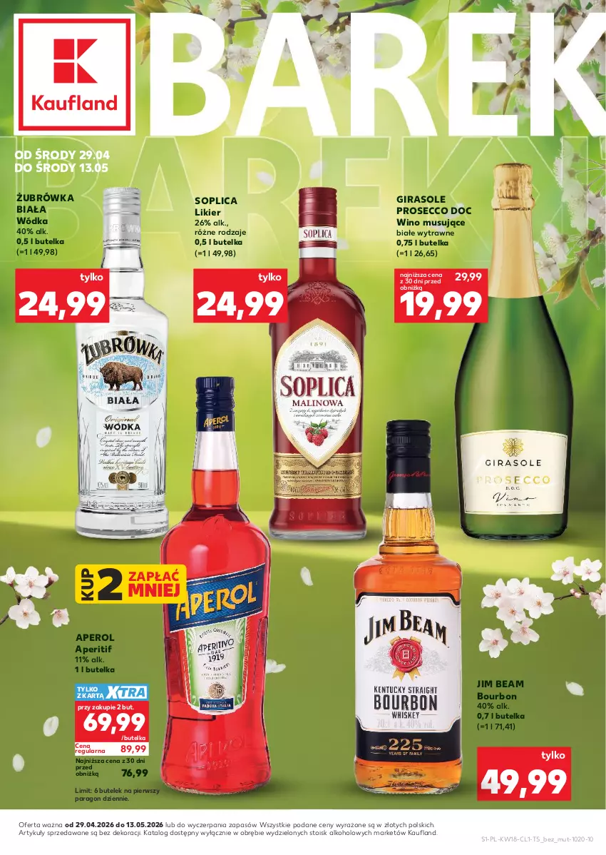 Gazetka promocyjna Kaufland - Barek Kauflandu - ważna 29.04 do 13.05.2026 - strona 1 - produkty: Aperol, Bourbon, Jim Beam, Likier, Mus, Prosecco, Soplica, Wino, Wino musujące, Wódka