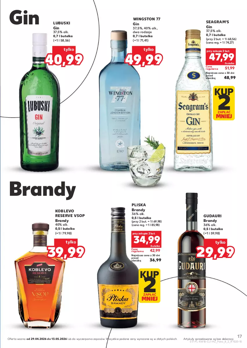 Gazetka promocyjna Kaufland - Barek Kauflandu - ważna 29.04 do 13.05.2026 - strona 17 - produkty: Brandy, Gin, Gra, Pliska, Ser, Wingston 77