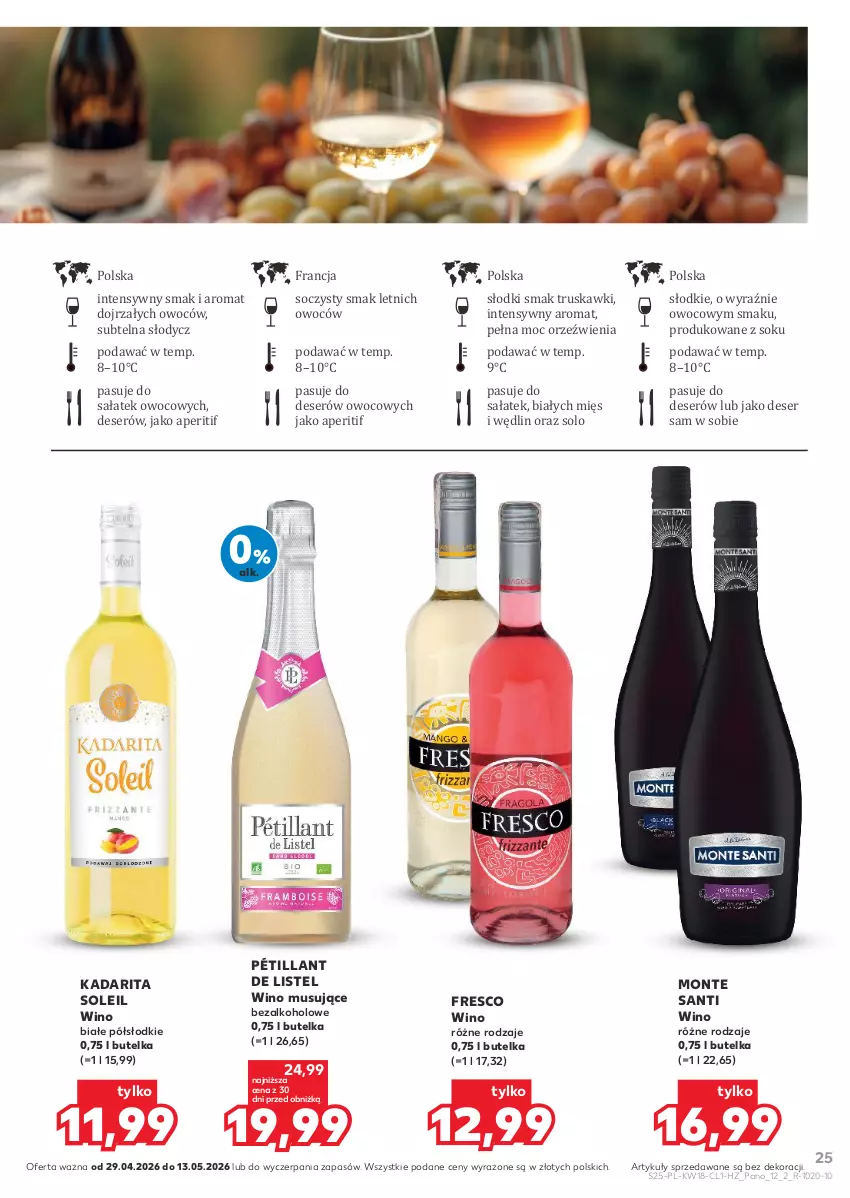 Gazetka promocyjna Kaufland - Barek Kauflandu - ważna 29.04 do 13.05.2026 - strona 25 - produkty: Deser, Fresco, Monte, Monte Santi, Mus, Sałat, Ser, Sok, Truskawki, Wino, Wino białe, Wino musujące