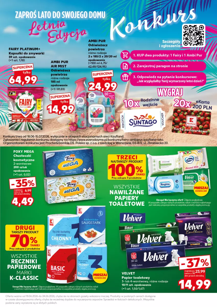 Gazetka promocyjna Kaufland - Mocny Start - ważna 22.06 do 24.06.2026 - strona 27 - produkty: Ambi Pur, Fa, Fairy, Papier, Papier toaletowy, Pur, Ręcznik, Ręcznik kuchenny, Tago, Velvet, Zmywarki
