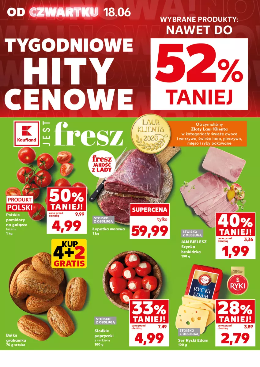 Gazetka promocyjna Kaufland - Mocny Start - ważna 22.06 do 24.06.2026 - strona 6 - produkty: Brit, Edam, Gra, Laur, Mięso, Owoce, Piec, Pieczywo, Pomidory, Rycki Edam, Ser, Warzywa