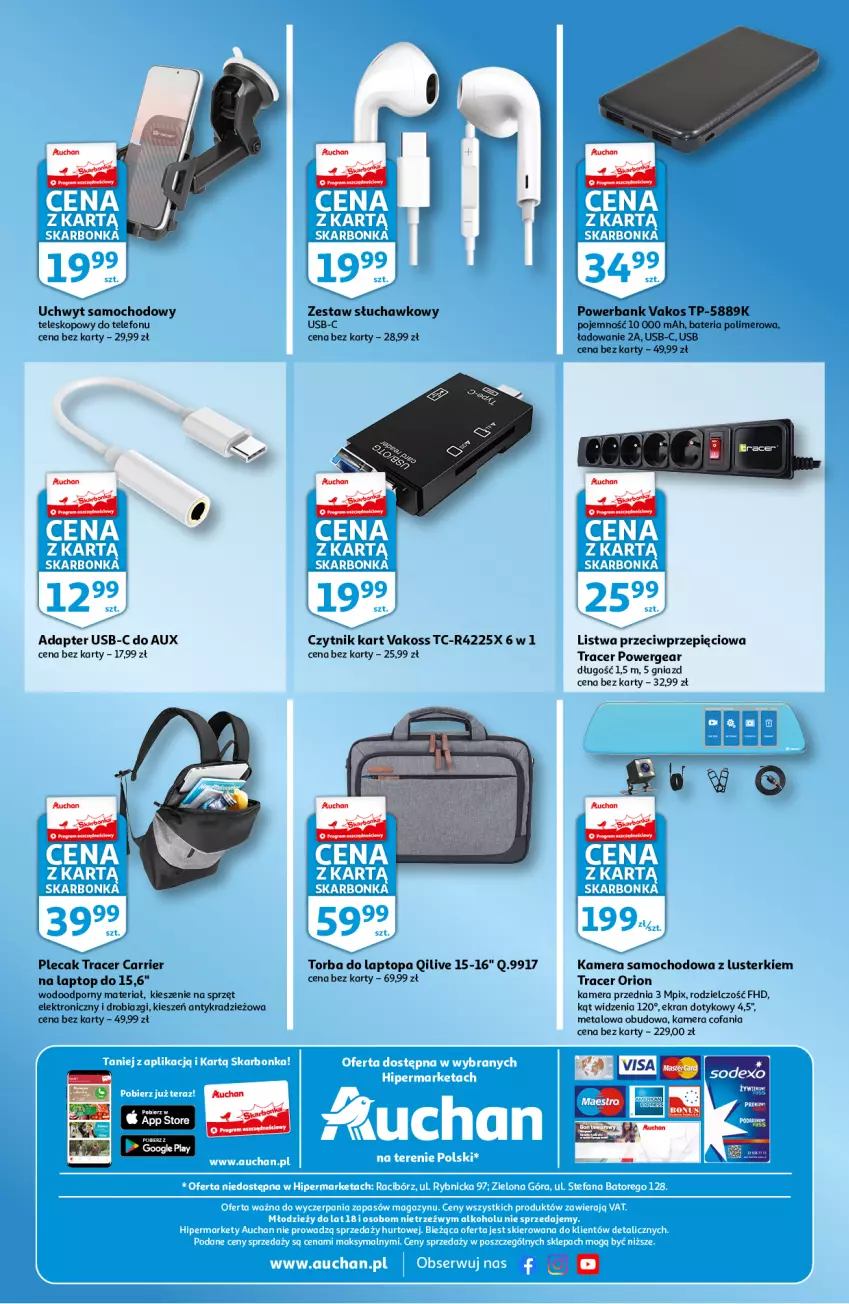 Gazetka promocyjna Auchan - Skarbonka #23 - ważna 09.06 do 15.06.2022 - strona 4 - produkty: Acer, Bateria, Fa, Kamera, Listwa, Plecak, Por, Powerbank, Telefon, Teleskop, Top, Torba