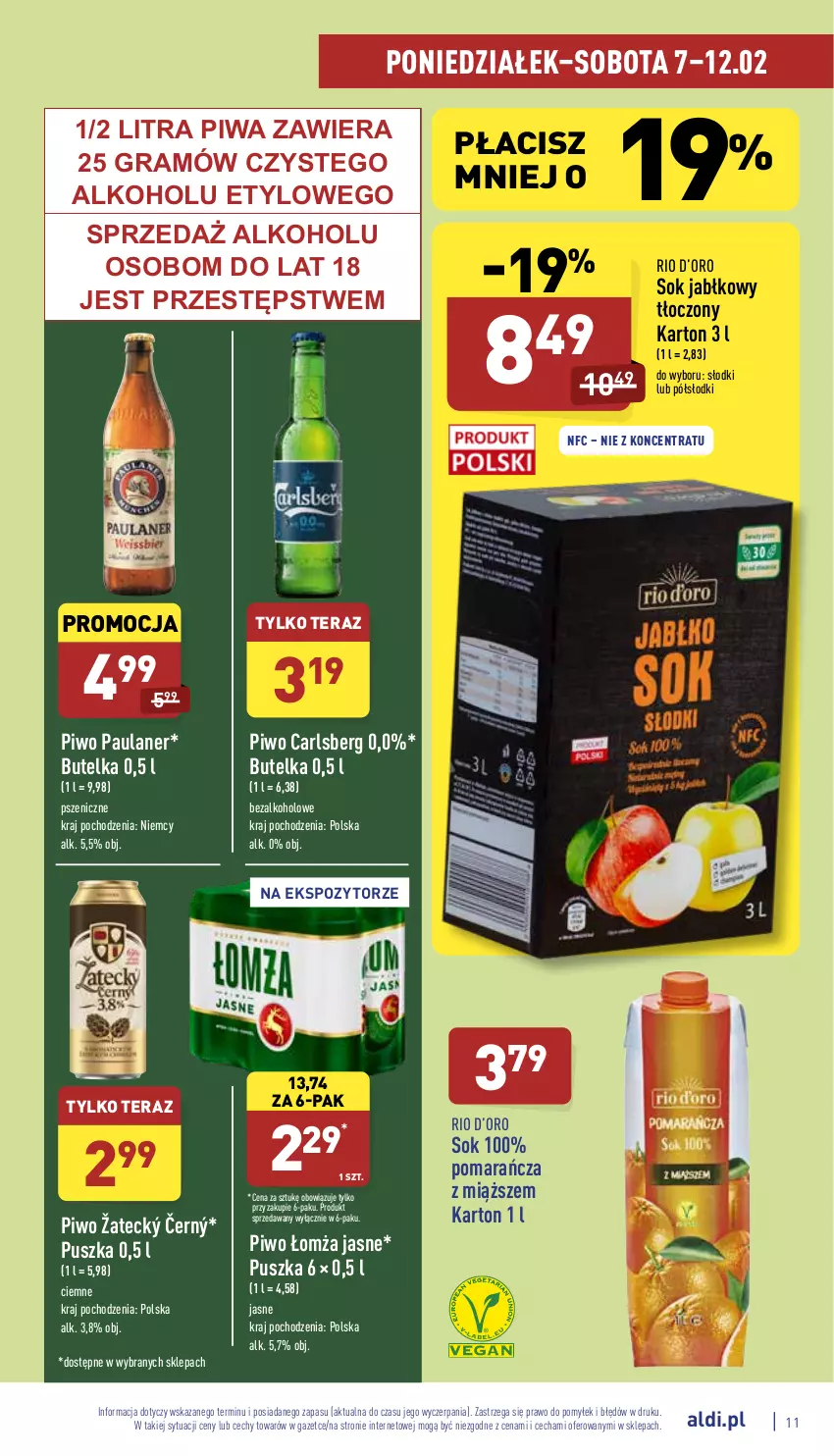 Gazetka promocyjna Aldi - Katalog spożywczy - ważna 07.02 do 12.02.2022 - strona 11 - produkty: Carlsberg, Gra, Piwa, Piwo, Sok, Sok jabłkowy, Tera