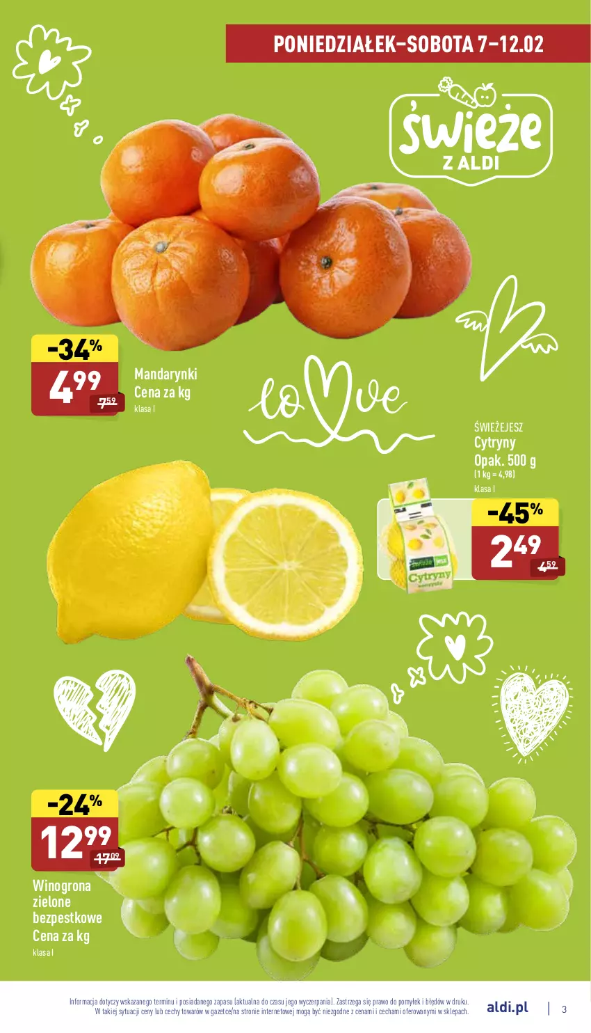 Gazetka promocyjna Aldi - Katalog spożywczy - ważna 07.02 do 12.02.2022 - strona 3 - produkty: Cytryny, Mandarynki, Wino, Winogrona